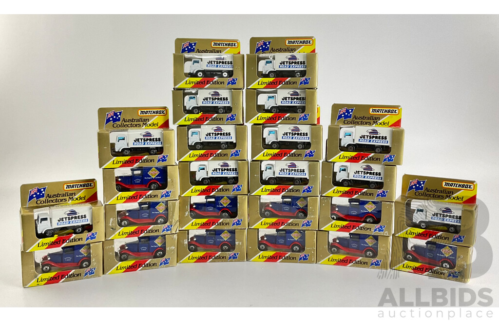 Twenty Four Matchbox Australian Collectors Model Limited Edition Vehicles Jetspress Road Express Delivery Trucks(13) and Ford Model A Smiths Delivery Trucks(11)