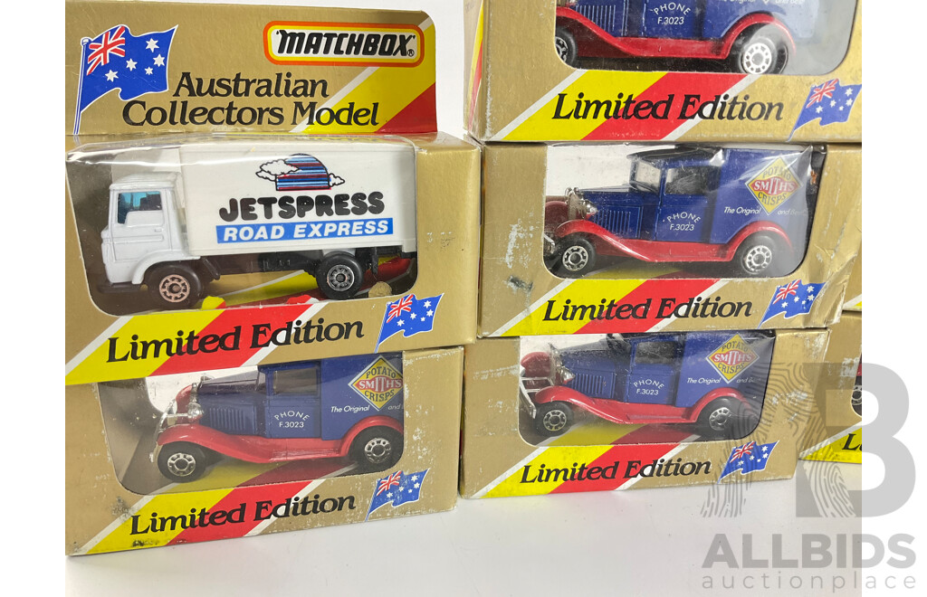 Twenty Four Matchbox Australian Collectors Model Limited Edition Vehicles Jetspress Road Express Delivery Trucks(13) and Ford Model A Smiths Delivery Trucks(11)