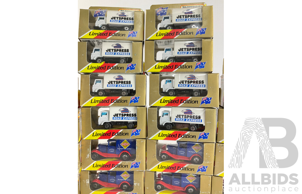Twenty Four Matchbox Australian Collectors Model Limited Edition Vehicles Jetspress Road Express Delivery Trucks(13) and Ford Model A Smiths Delivery Trucks(11)