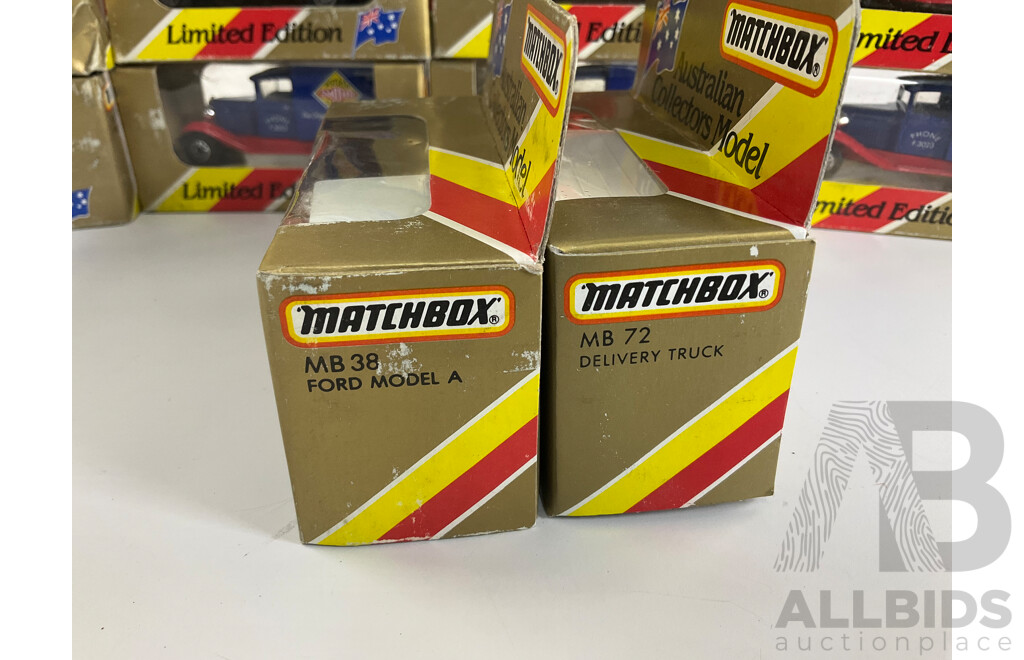Twenty Four Matchbox Australian Collectors Model Limited Edition Vehicles Jetspress Road Express Delivery Trucks(13) and Ford Model A Smiths Delivery Trucks(11)