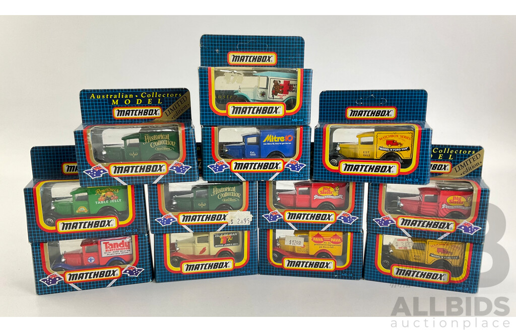 Twelve  Matchbox Ford Model T and A Promotional Trucks Including Isle of Man, Rowntrees, Mitre 10, Chester Children Hospital
