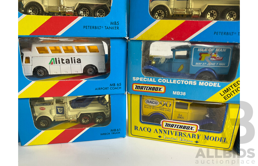 Fourteen Matchbox Australian Collectors Models/Special Collector's Models Including Isle of Man, Amoco Pepsi Cola The Australian Trucks, Stork SB, City Line Tourist, Voyager, Alitlia Around London Tour Bus Buses,