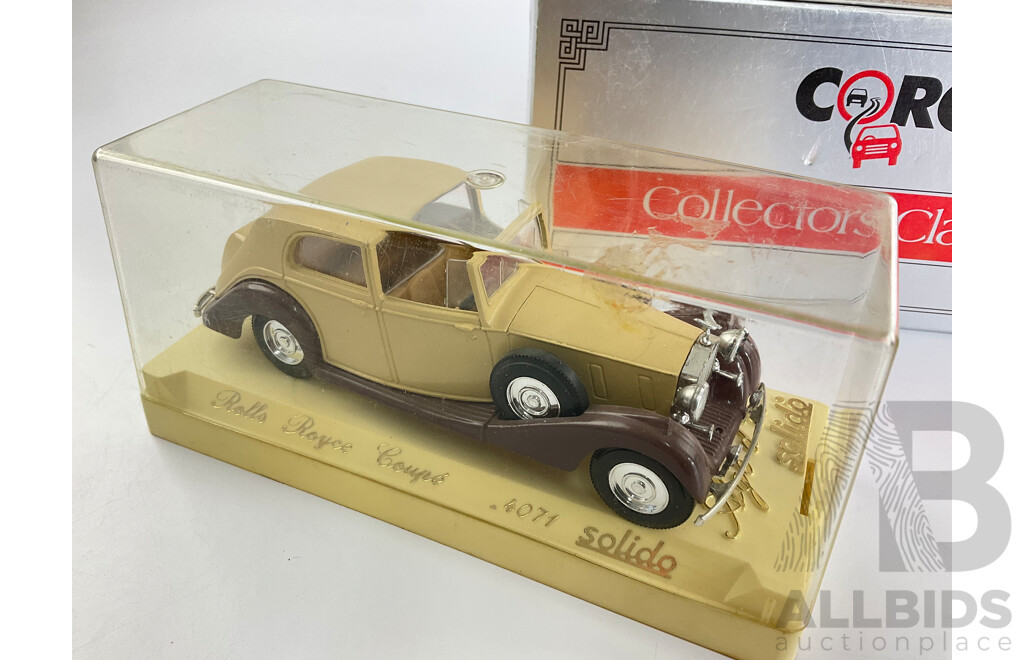 Vintage Diecast Corgi 1912 Rolls Royce Silver Ghost, Solido Rolls Royce Coupe and Cabriolet