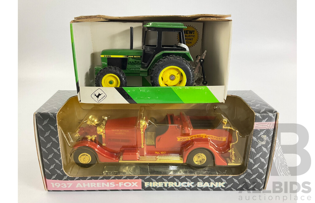 Ertl 1937 Ahrens-Fox Fire Truck Bank and John Deere Utility Tractor