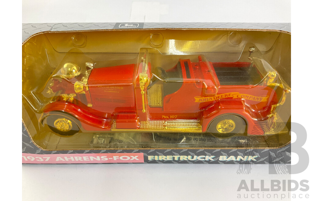 Ertl 1937 Ahrens-Fox Fire Truck Bank and John Deere Utility Tractor