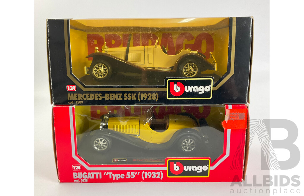 Bugati Diecast 1928 Mercedes Benz SSK and 1932 Bugatti Type 55 - 1:24 Scale