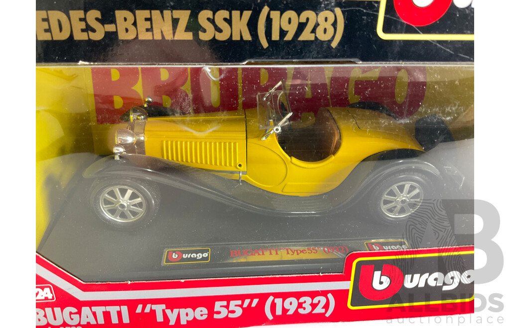 Bugati Diecast 1928 Mercedes Benz SSK and 1932 Bugatti Type 55 - 1:24 Scale