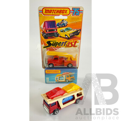 Vintage Matchbox 75 Car Transporter and Snorkel Fire Engine