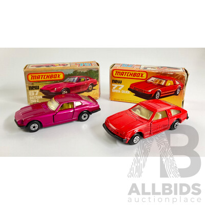 Vintage Matchbox 75 Datsun 260Z and Toyota Celica with Original Boxes