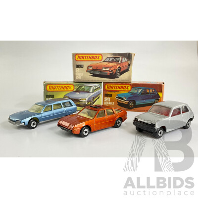 Vintage Matchbox 75 Vehicles Including Rover 3500, Citroen CX, Renault 5Tl with Original Boxes