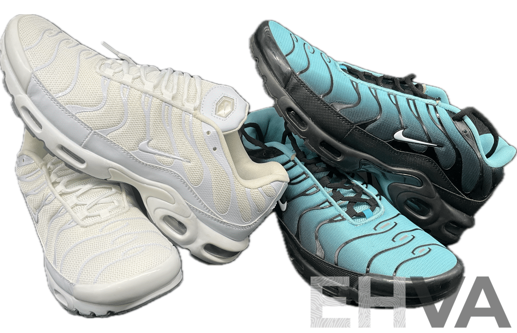 Air Max Plus Light Retro Aqua Fade Sneakers, Air Max Plus White Mens Sneakers - Both Branded NIKE - Lot of 2