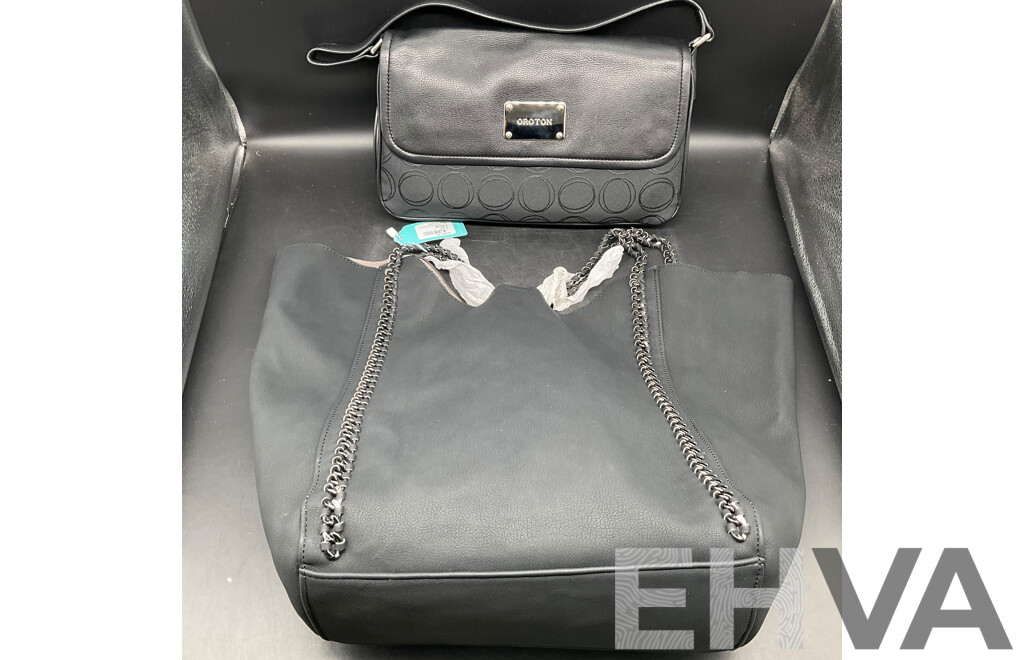 OROTON Shoulder Bag & BLUE ILLUSION Black Tote Bag - Lot of 2