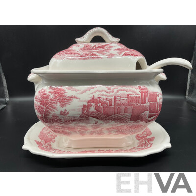 Pink Transferware Soup Tureen with Lid Laddle and Underplate, MARCATO Atlas 150 Pasta Machine - Lot of 2