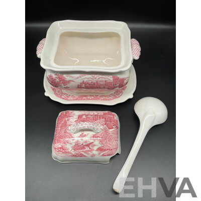 Pink Transferware Soup Tureen with Lid Laddle and Underplate, MARCATO Atlas 150 Pasta Machine - Lot of 2
