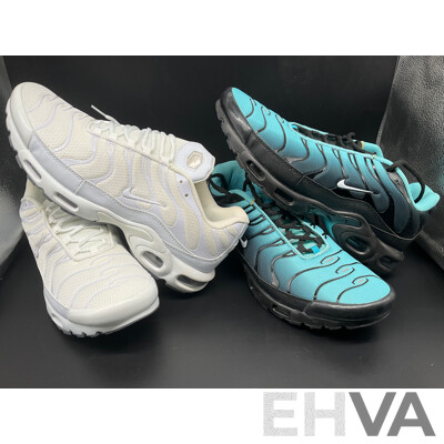 Air Max Plus Light Retro Aqua Fade Sneakers, Air Max Plus White Mens Sneakers - Both Branded NIKE - Lot of 2