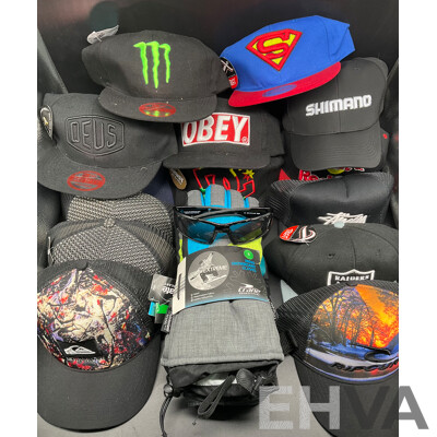 Collection of Caps (x14), Snow Gloves and AERIAL Sunglases - Lot of 16