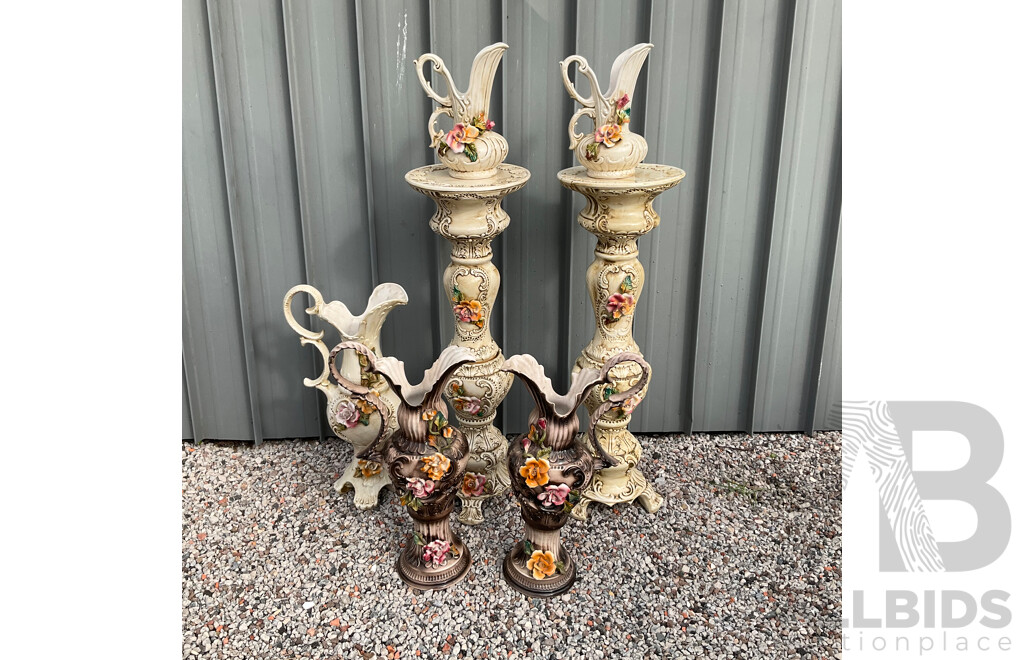 Vintage Capodimonte Floral Pitcher/Vase - Lot of 7