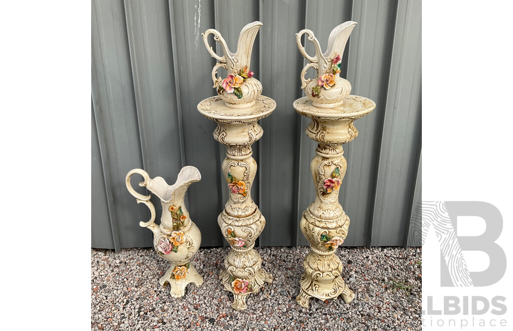 Vintage Capodimonte Floral Pitcher/Vase - Lot of 7