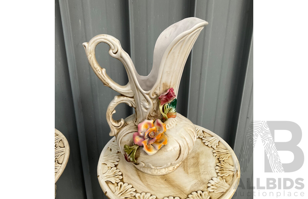 Vintage Capodimonte Floral Pitcher/Vase - Lot of 7