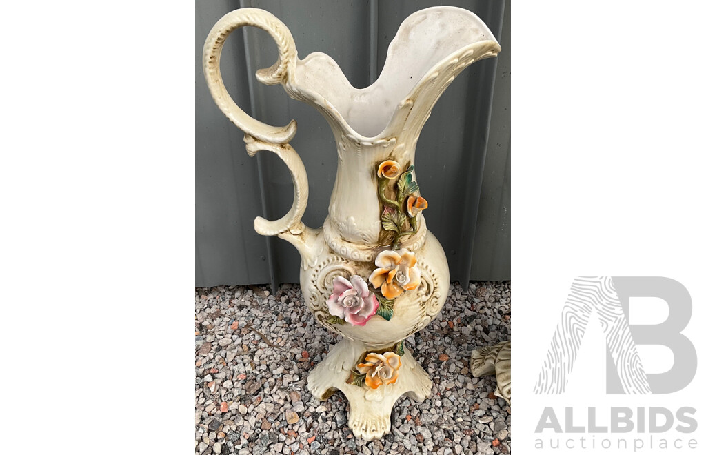 Vintage Capodimonte Floral Pitcher/Vase - Lot of 7