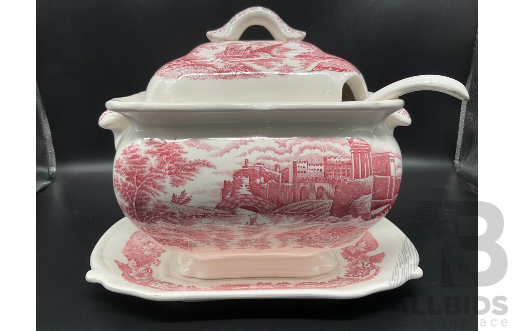 Pink Transferware Soup Tureen with Lid Laddle and Underplate, MARCATO Atlas 150 Pasta Machine - Lot of 2