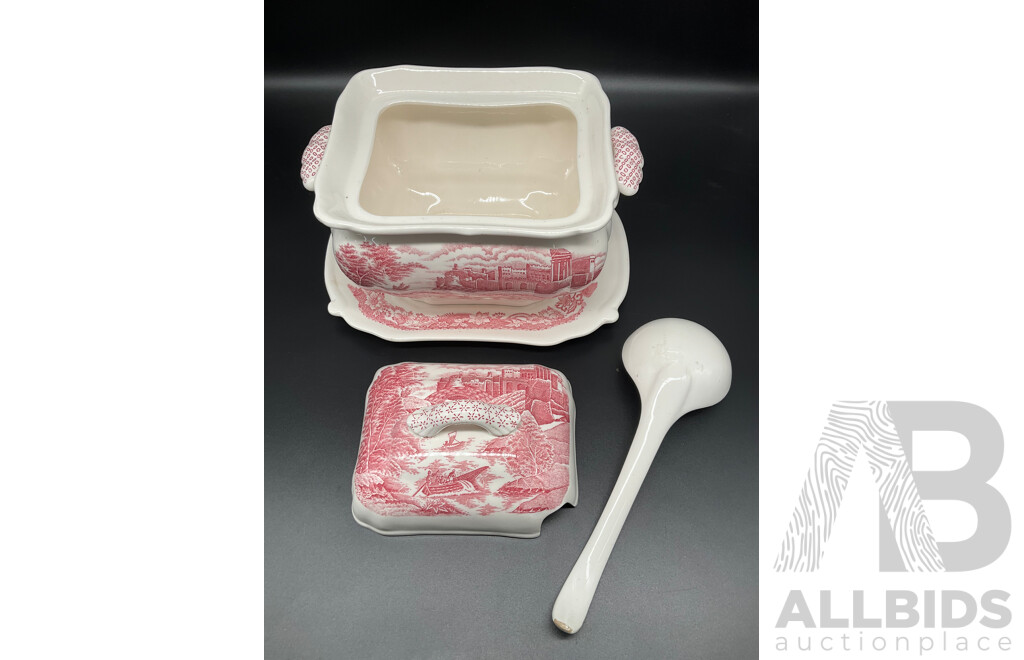Pink Transferware Soup Tureen with Lid Laddle and Underplate, MARCATO Atlas 150 Pasta Machine - Lot of 2