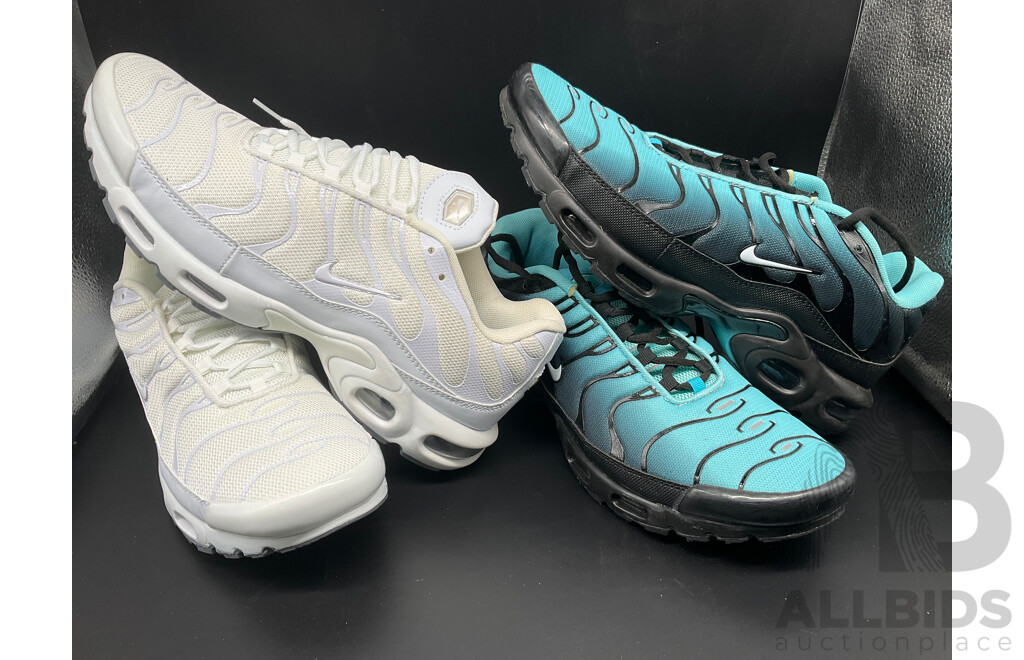 Air Max Plus Light Retro Aqua Fade Sneakers, Air Max Plus White Mens Sneakers - Both Branded NIKE - Lot of 2