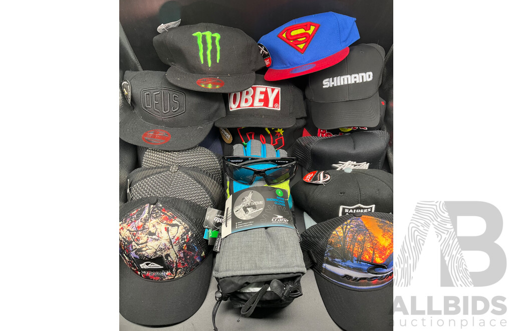 Collection of Caps (x14), Snow Gloves and AERIAL Sunglases - Lot of 16