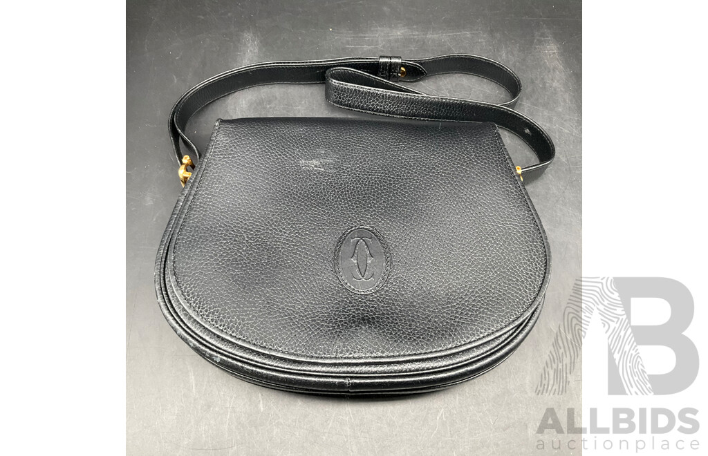 Cartier Vintage Black Leather Shoulder Bag with Authenticity Card Included.