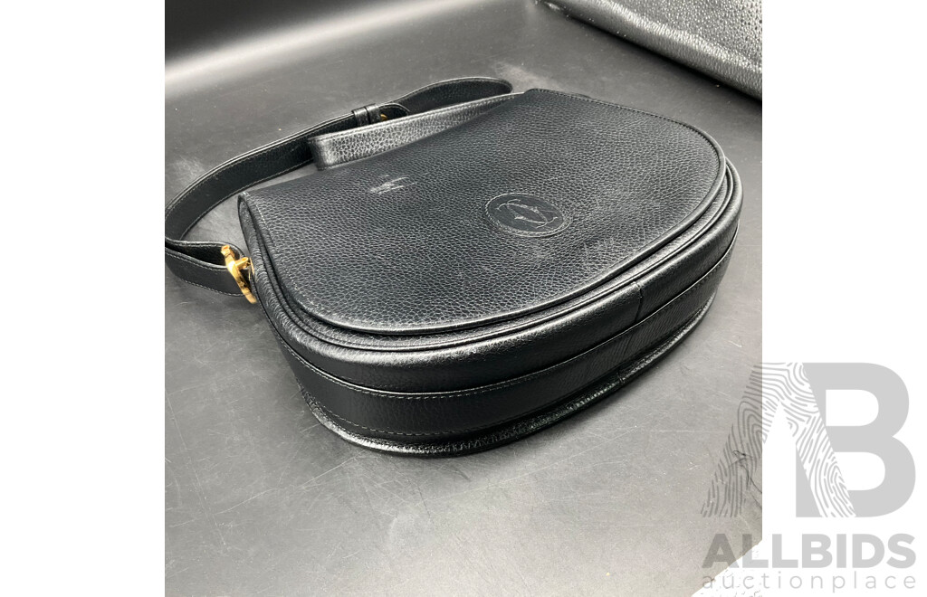 Cartier Vintage Black Leather Shoulder Bag with Authenticity Card Included.
