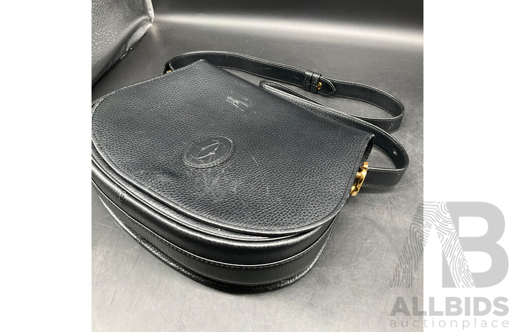 Cartier Vintage Black Leather Shoulder Bag with Authenticity Card Included.