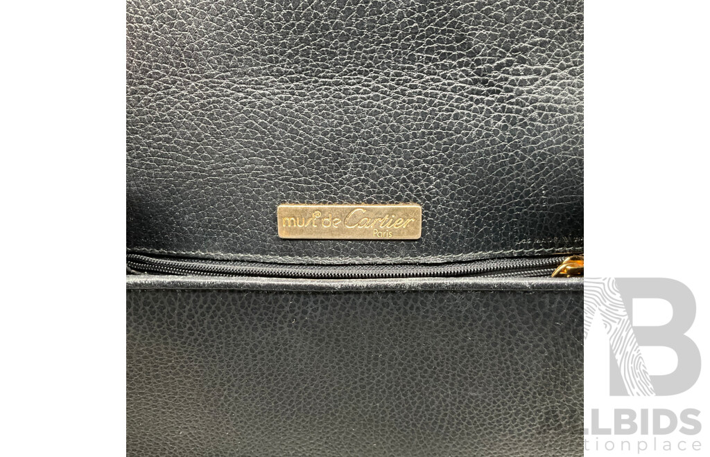 Cartier Vintage Black Leather Shoulder Bag with Authenticity Card Included.