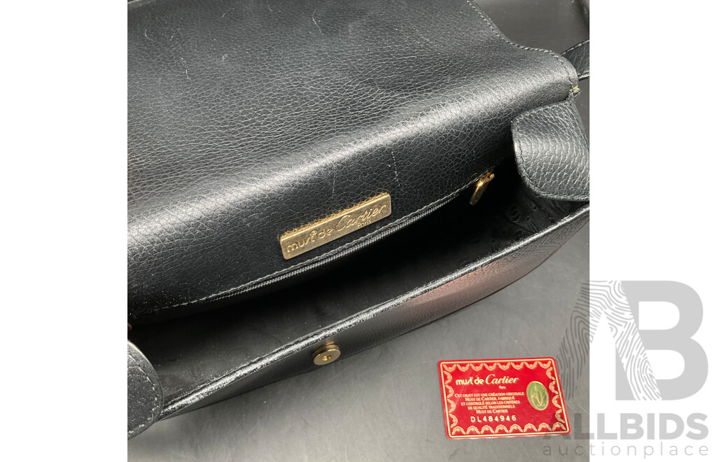 Cartier Vintage Black Leather Shoulder Bag with Authenticity Card Included.