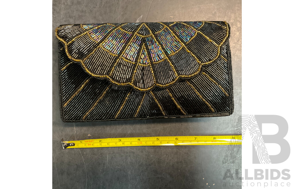 Vintage Beaded Black Evening Clutches - Lot of 4