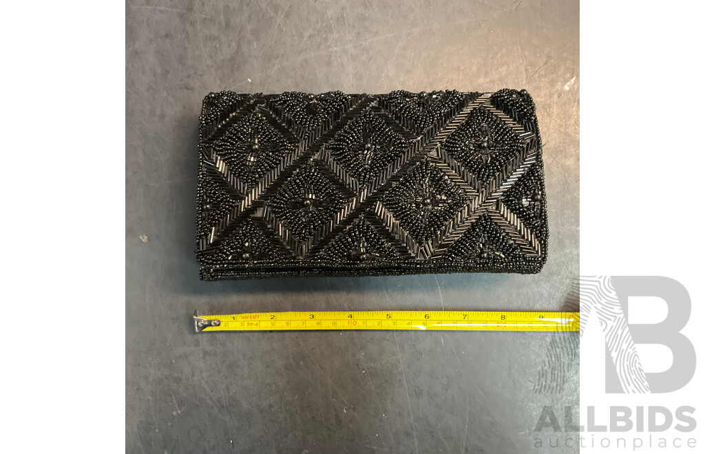 Vintage Beaded Black Evening Clutches - Lot of 4