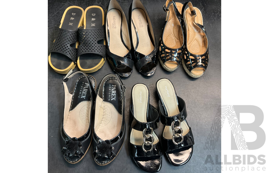 Assorted Women's Open Toe Shoes Included Supersoft, Portland and More - Size 38/39/8 - Lot of 5
