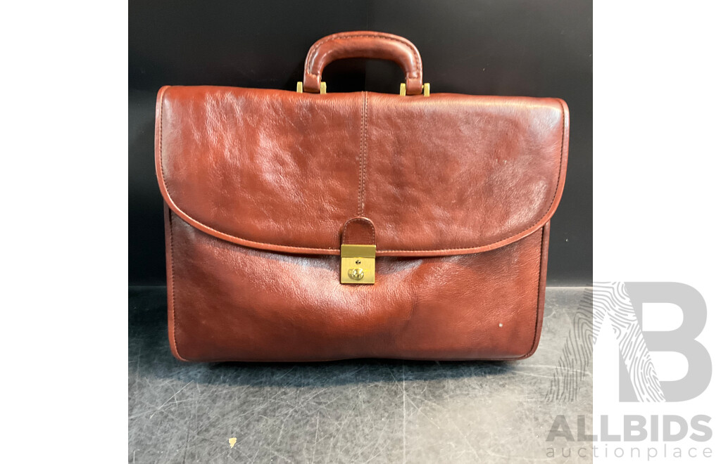 Vintage AMIET Brown Leather Locking Briefcase