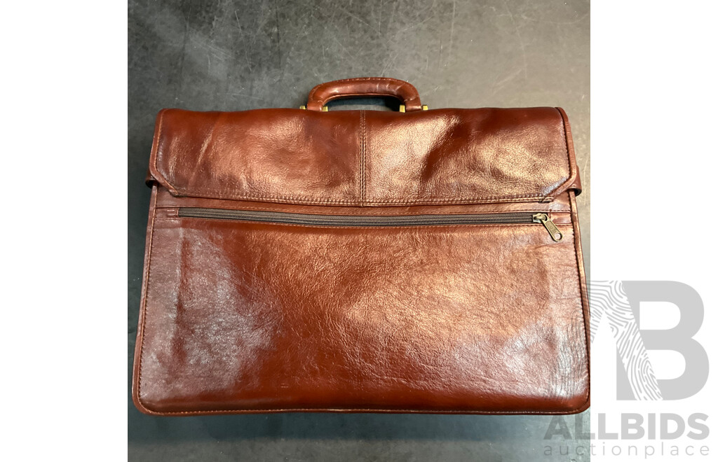 Vintage AMIET Brown Leather Locking Briefcase