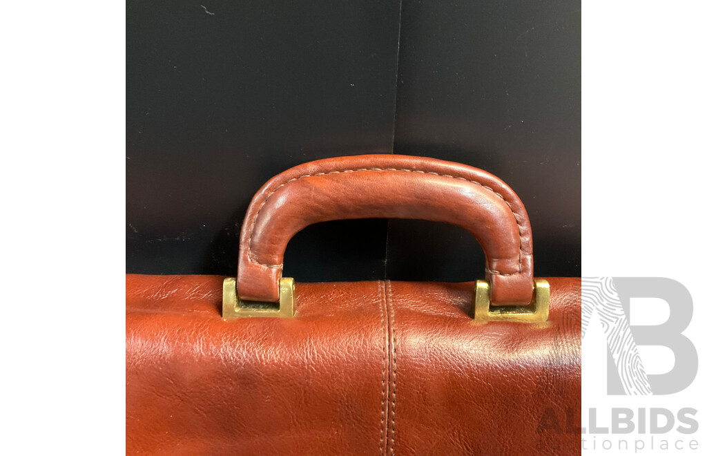 Vintage AMIET Brown Leather Locking Briefcase