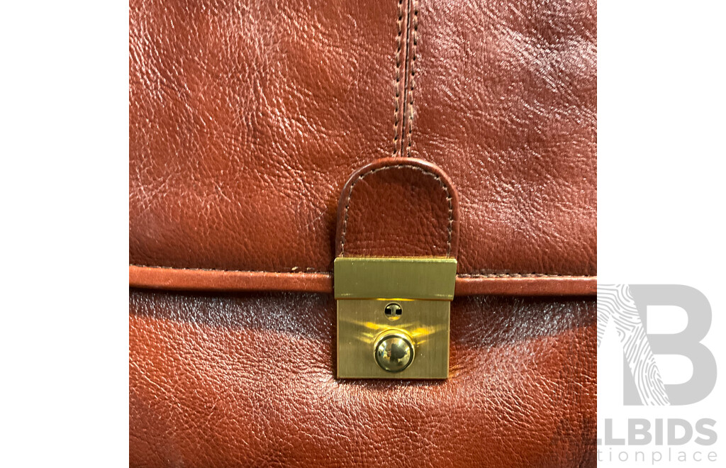 Vintage AMIET Brown Leather Locking Briefcase