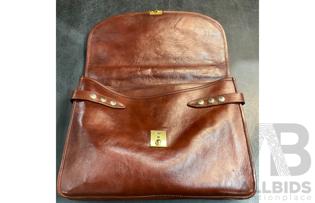 Vintage AMIET Brown Leather Locking Briefcase