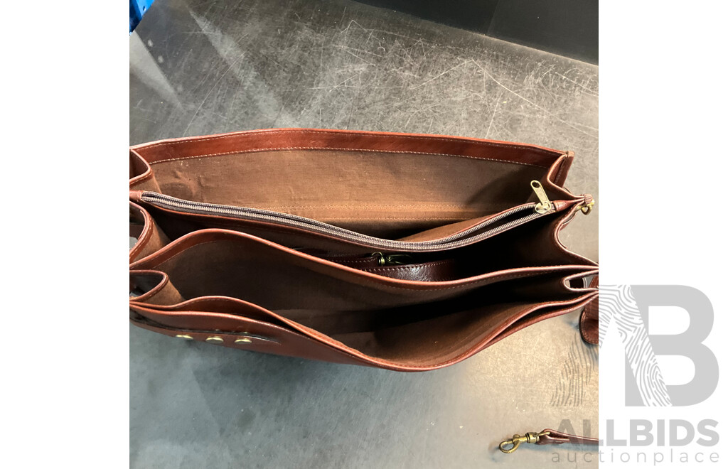 Vintage AMIET Brown Leather Locking Briefcase