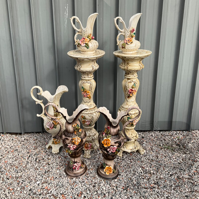 Vintage Capodimonte Floral Pitcher/Vase - Lot of 7