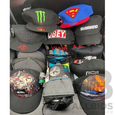 Collection of Caps (x14), Snow Gloves and AERIAL Sunglases - Lot of 16