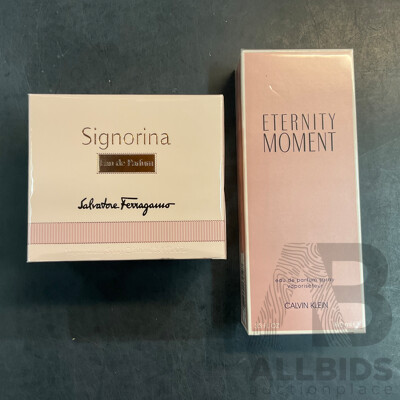 Ferragamo Signorina Eau De Parfum 100ml & Calvin Klein Eternity Moment Eau De Parfum Spray - Lot of 2