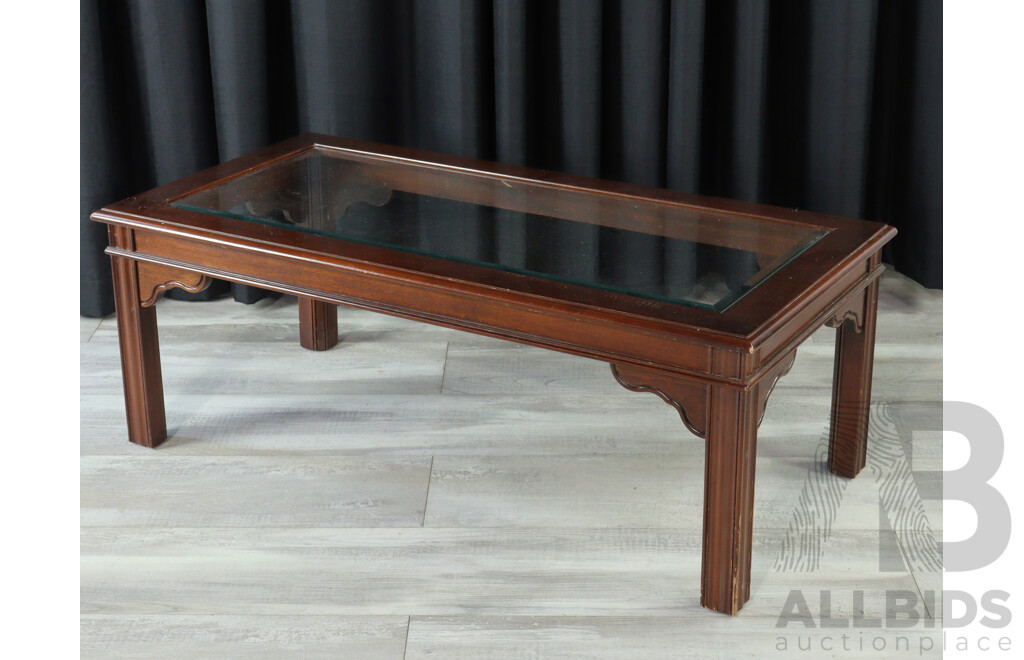 Chinese Rosewood Glass Top Coffee Table