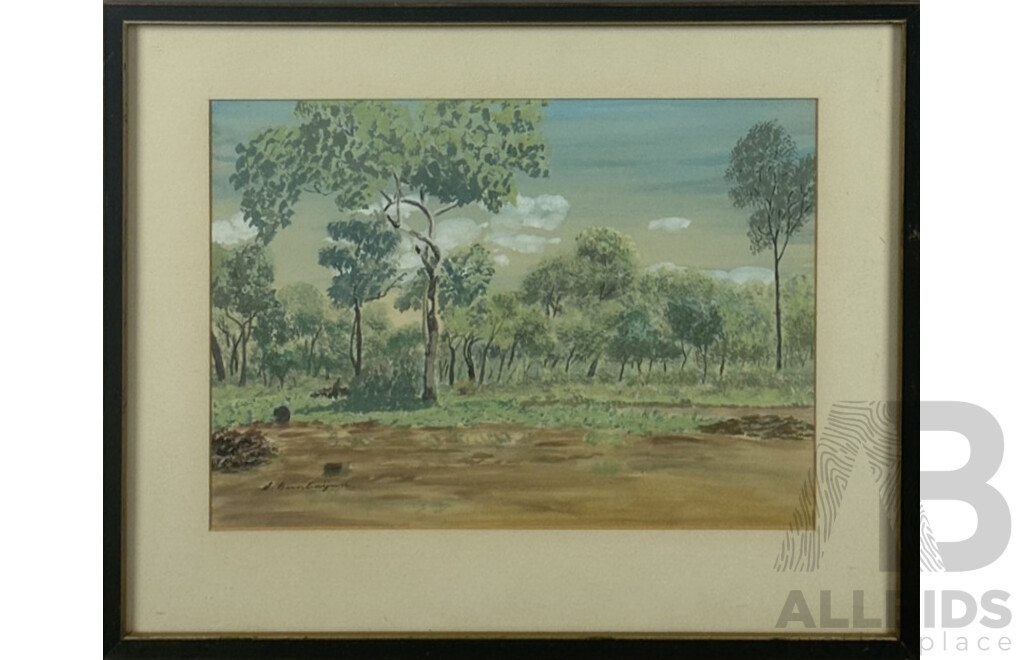S. Bunbaijun, (20th Century), Untitled Landscape - Trees by a Dirt Road, Original Watercolour, 40 x 48 cm (frame)