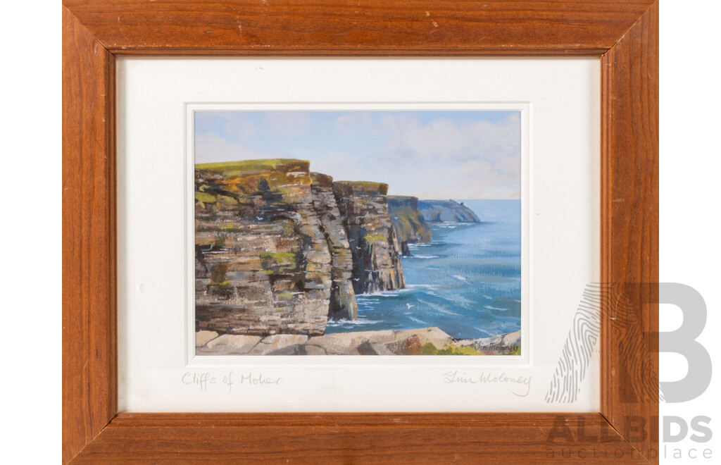 Tim Moloney, (20th Century, Irish, 1955-), the Cliffs of Moher, High Quality Digital Reproduction of Original Acrylic on Canvas, 29 x 37 cm (frame)