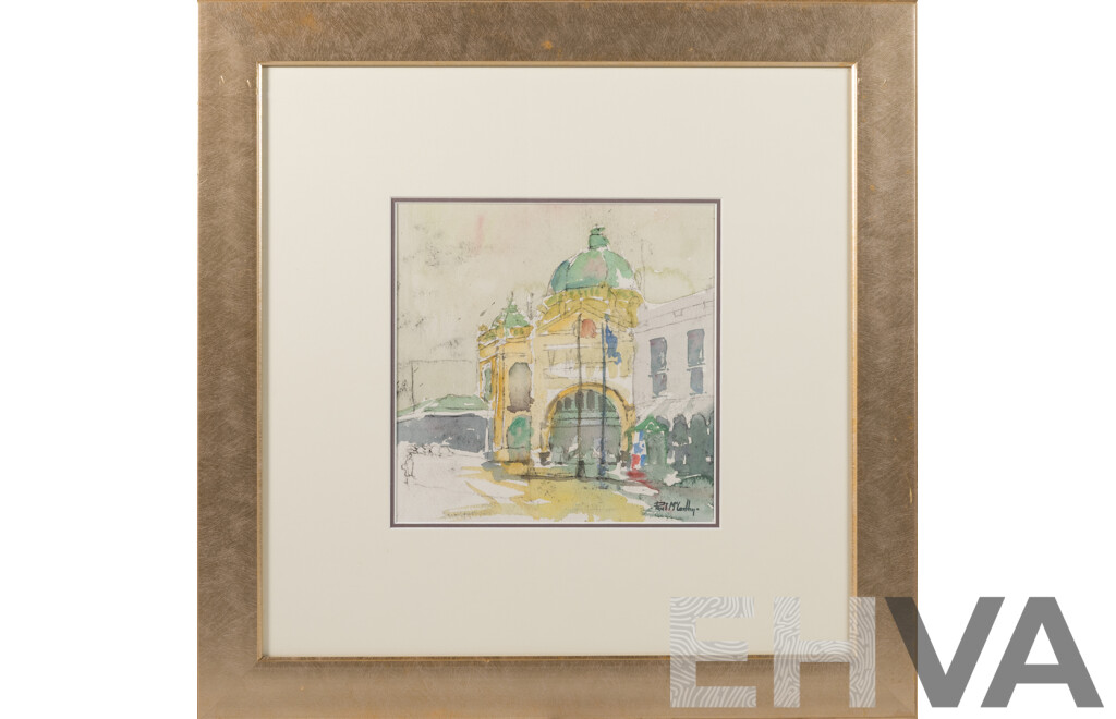 Paul McCarthy, (20th Century, Australian, 1966-), Flinders Street Station, Melbourne (2004), Wonderful Original Watercolour, 52.5 x 52.5 cm (frame)