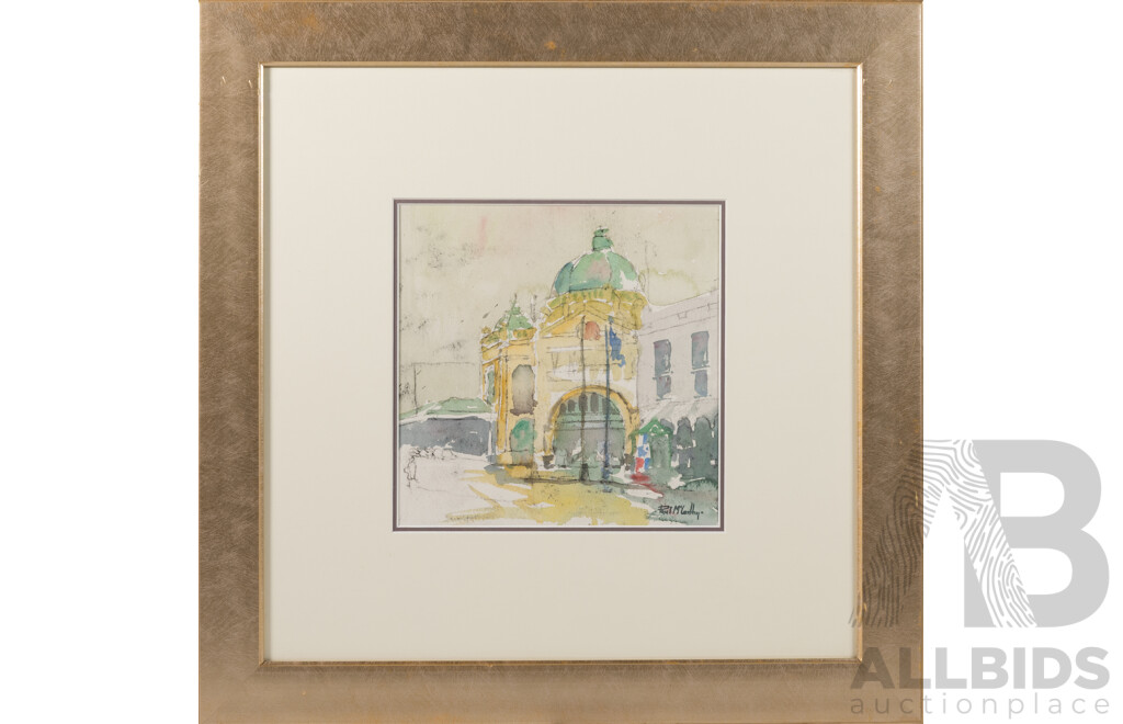 Paul McCarthy, (20th Century, Australian, 1966-), Flinders Street Station, Melbourne (2004), Wonderful Original Watercolour, 52.5 x 52.5 cm (frame)
